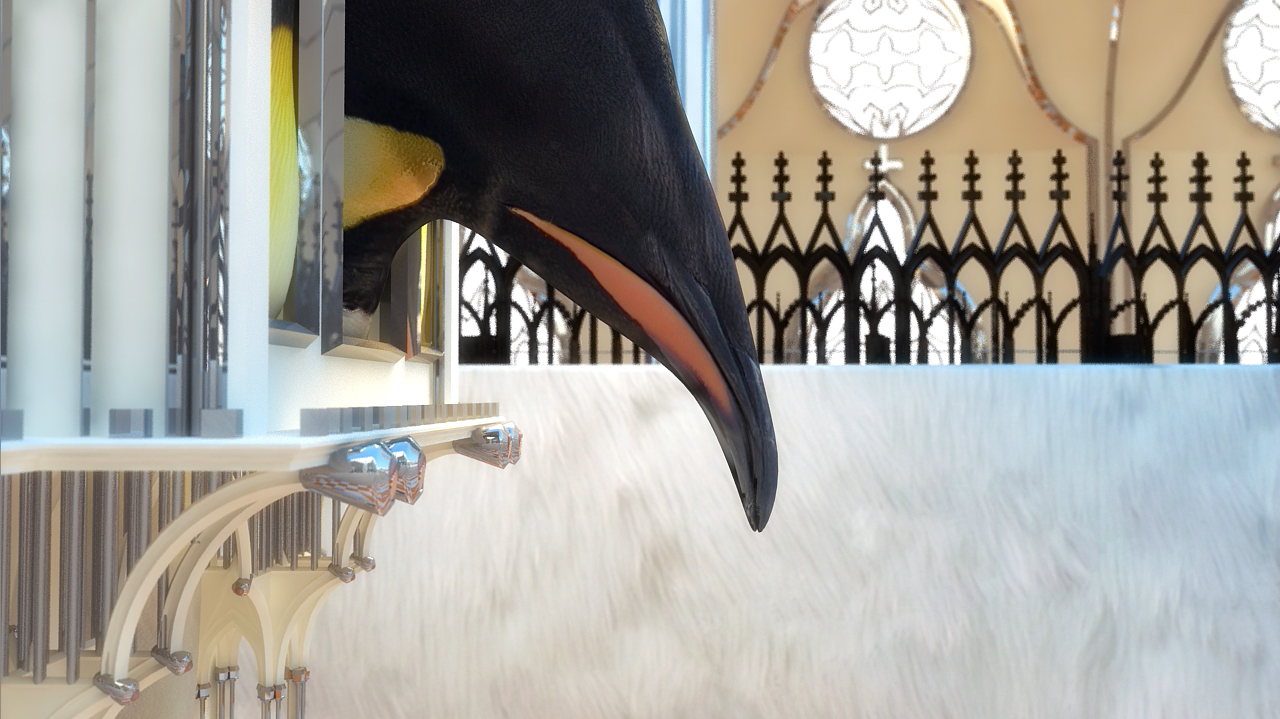 Jonathan Monaghan, French Penguin, 2009, still from CGI animated HD film on BluRay disc